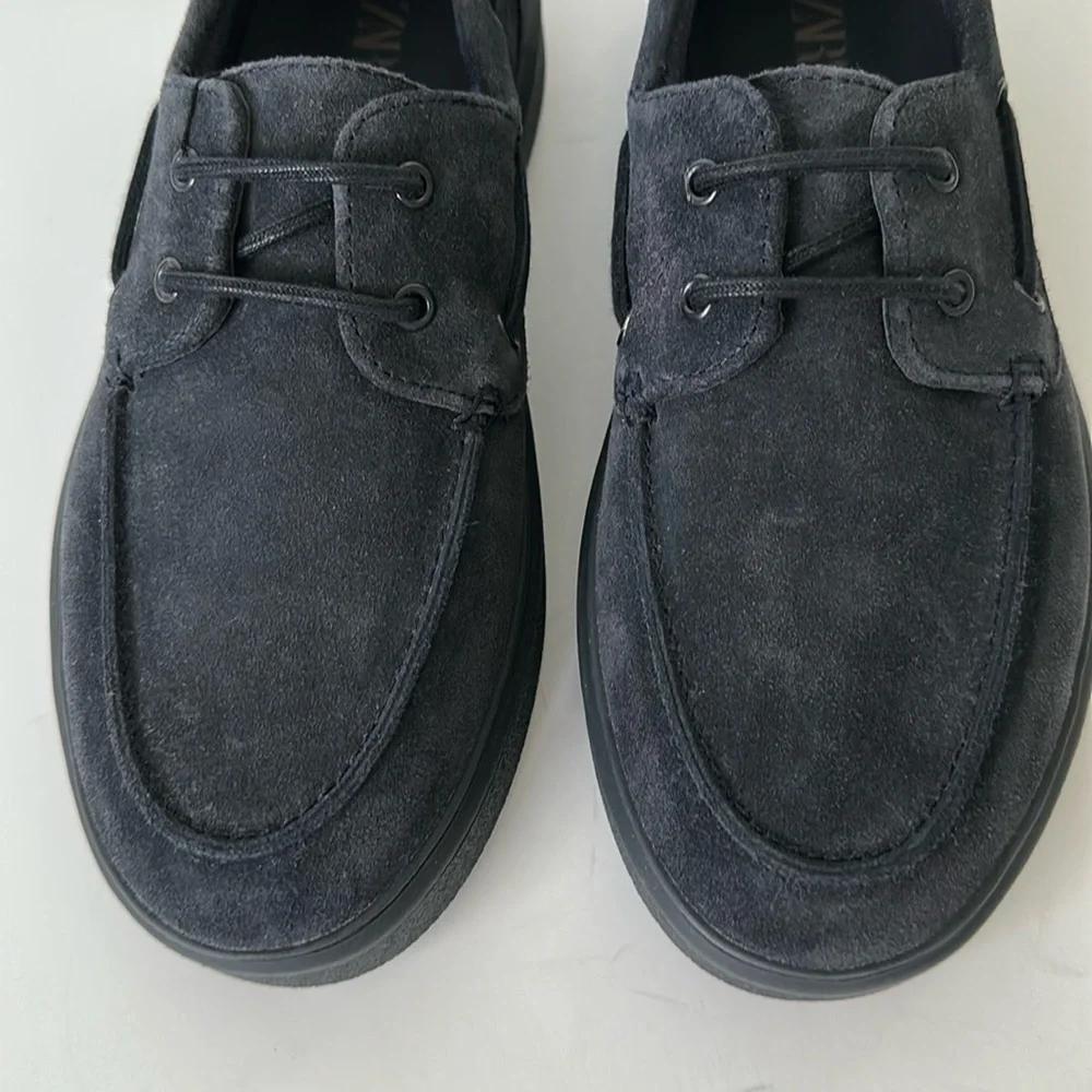 Zara Men's Blue Boat Leather and Suede Finish Shoes